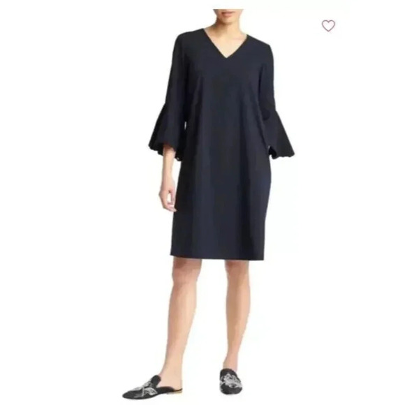 Lafayette 148 New York Women's Black Navy Shift Dress Bell Sleeve Classic Lace - Picture 1 of 9